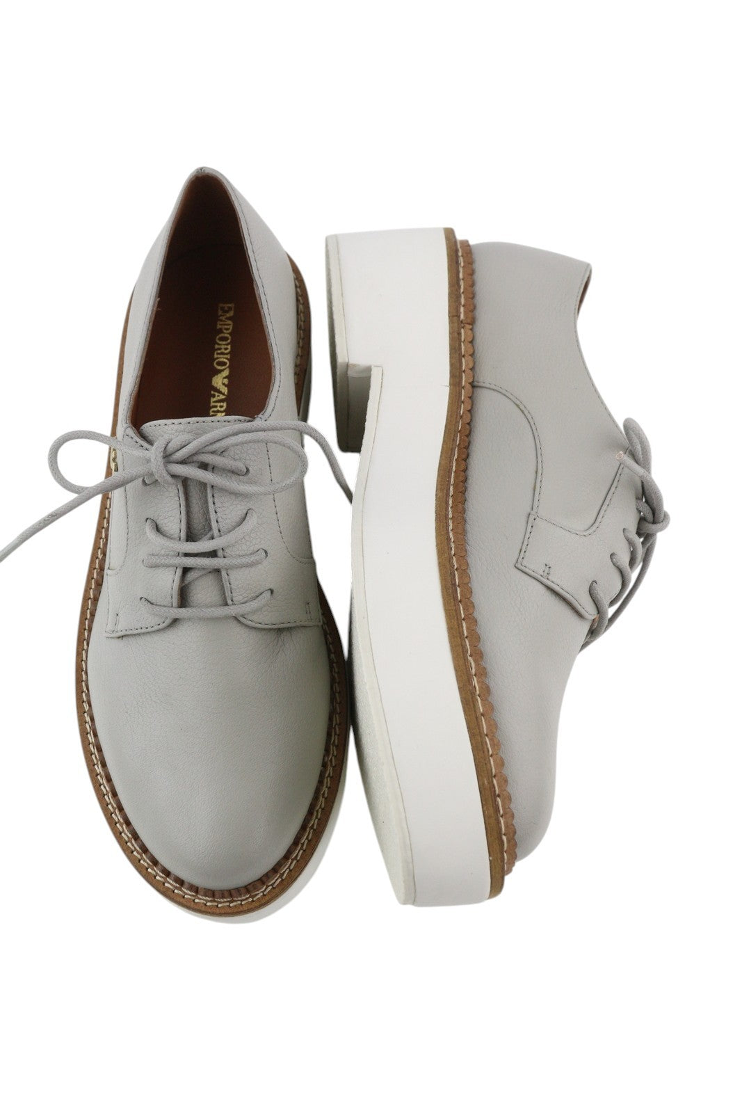EMPORIO ARMANI X3C139 Women Shoes EU37 Grey Leather Platform Sole Oxford RRP€226