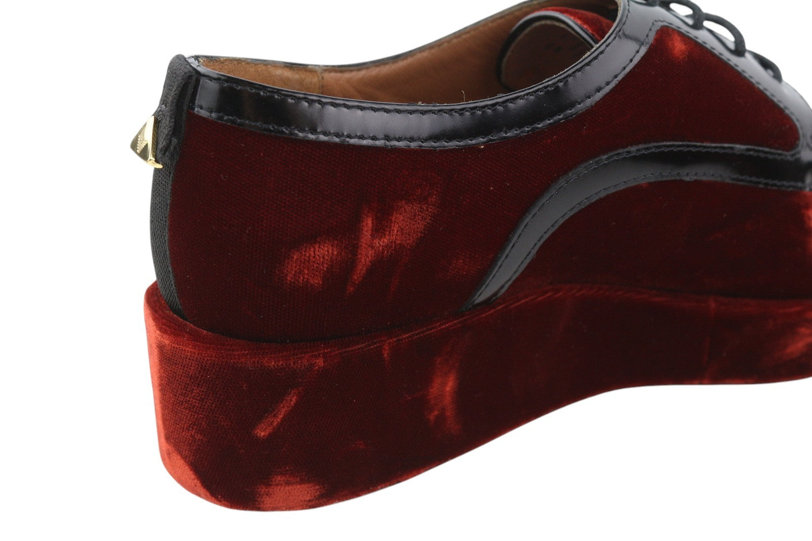 EMPORIO ARMANI Women Shoes EU37 Burgundy Velvet Platform Sole Round Toe Laced