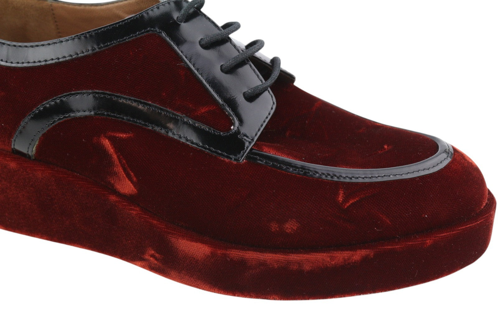 EMPORIO ARMANI Women Shoes EU37 Burgundy Velvet Platform Sole Round Toe Laced