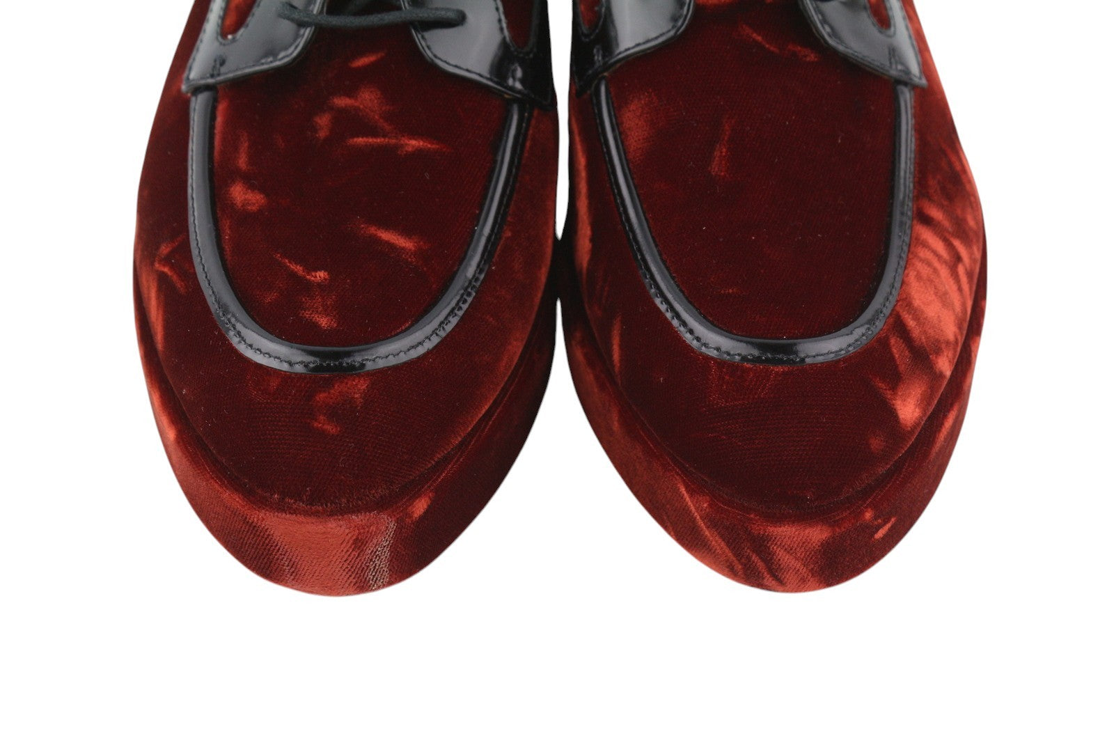 EMPORIO ARMANI Women Shoes EU37 Burgundy Velvet Platform Sole Round Toe Laced