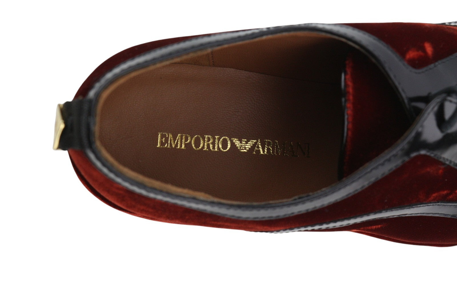 EMPORIO ARMANI Women Shoes EU37 Burgundy Velvet Platform Sole Round Toe Laced
