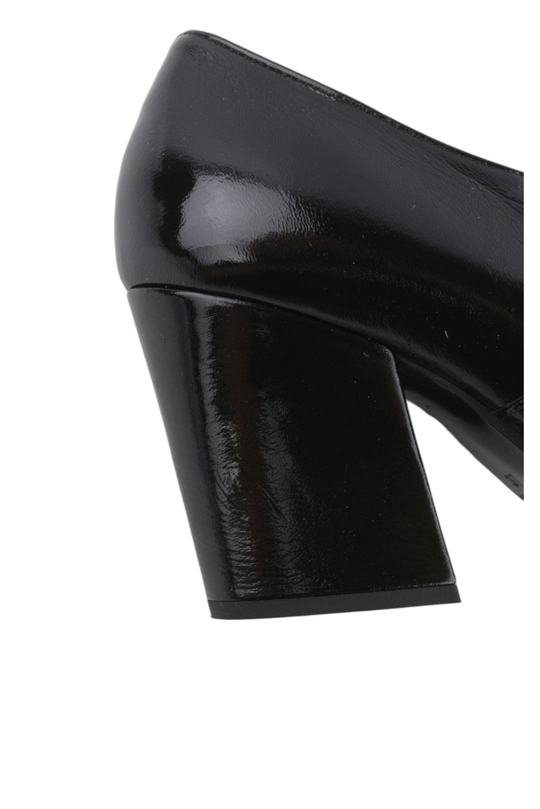 EMPORIO ARMANI Women Heels EU37 Black Patent Leather Square Toe Buckle Detail