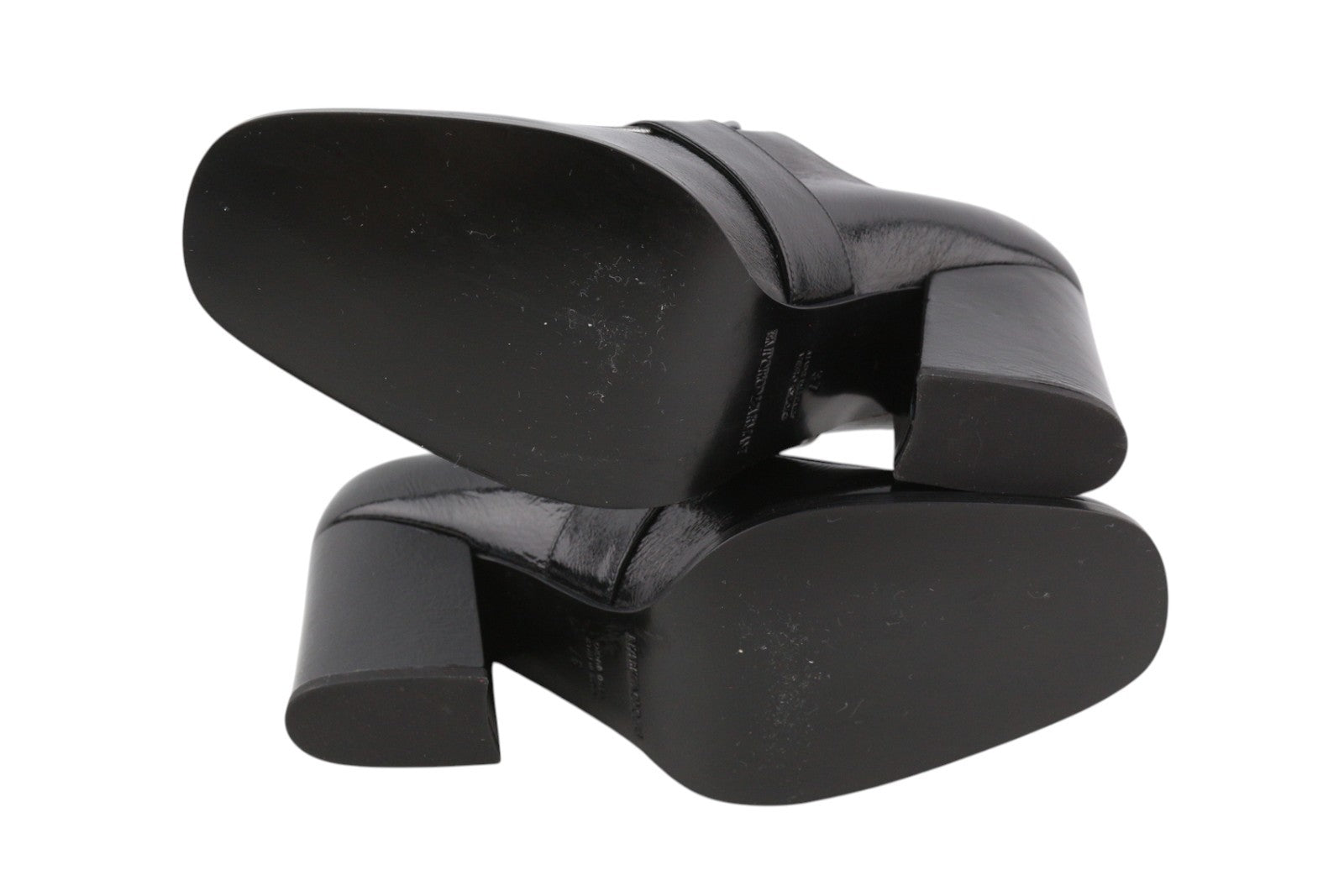 EMPORIO ARMANI Women Heels EU37 Black Patent Leather Square Toe Buckle Detail