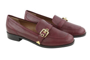 EMPORIO ARMANI Women Flats EU37 Burgundy Leather Round Toe Slip On Buckle Loafer