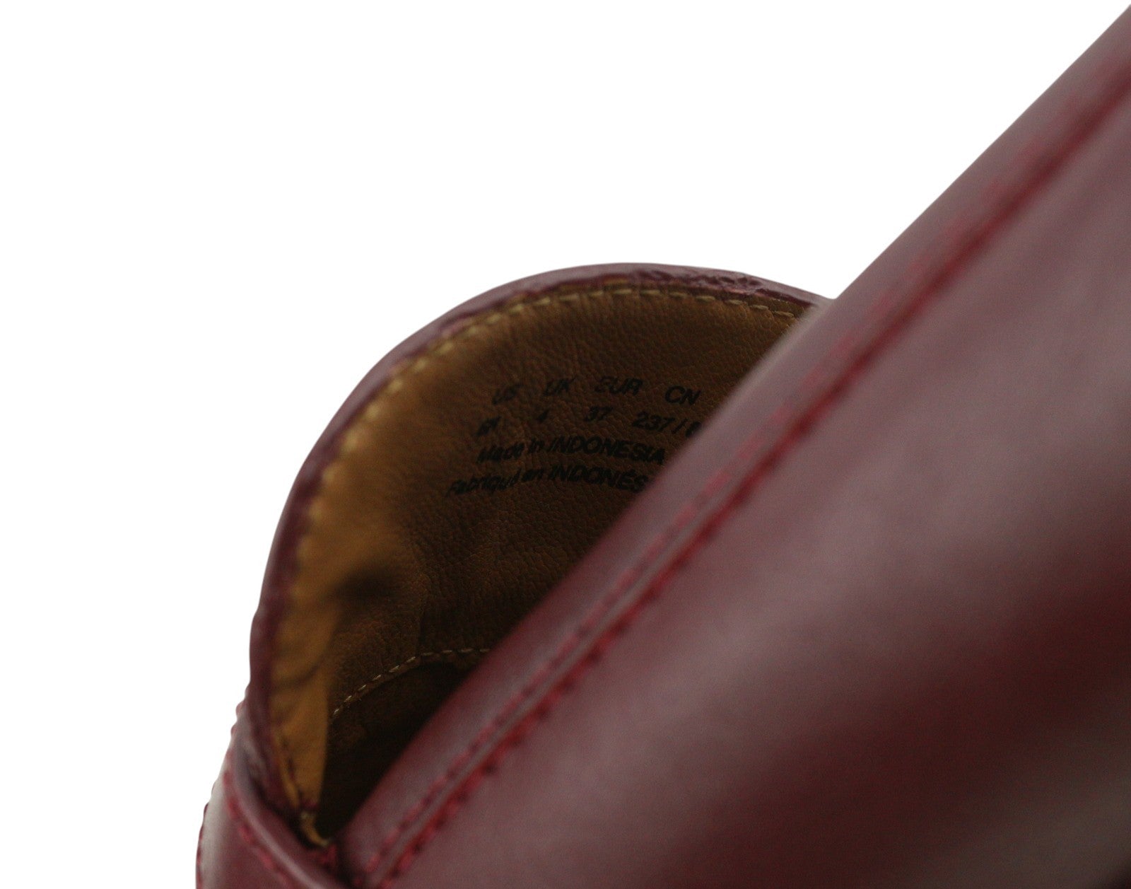 EMPORIO ARMANI Women Flats EU37 Burgundy Leather Round Toe Slip On Buckle Loafer