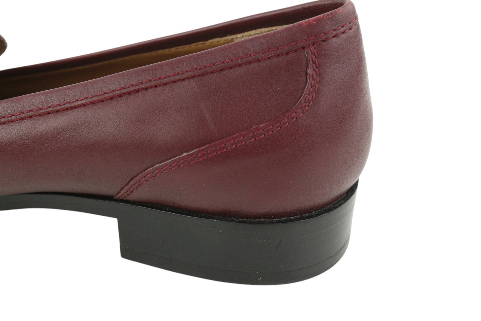 EMPORIO ARMANI Women Flats EU37 Burgundy Leather Round Toe Slip On Buckle Loafer