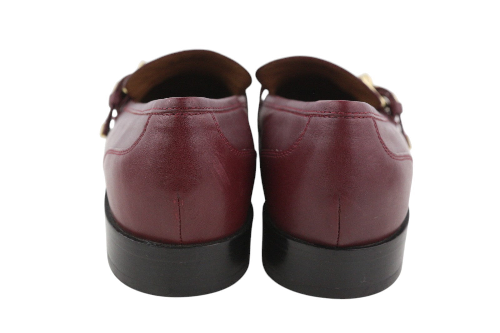 EMPORIO ARMANI Women Flats EU37 Burgundy Leather Round Toe Slip On Buckle Loafer