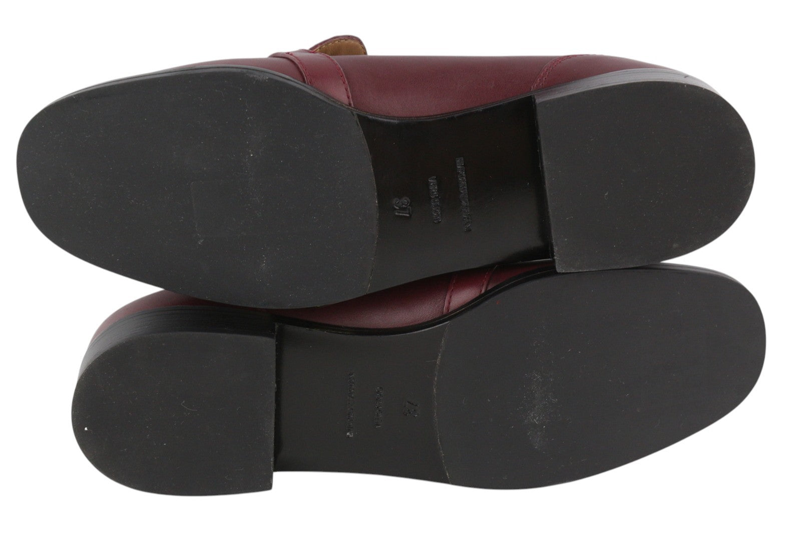 EMPORIO ARMANI Women Flats EU37 Burgundy Leather Round Toe Slip On Buckle Loafer