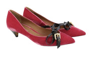 EMPORIO ARMANI X3E335 Women Heels EU37 Pink Velvet Pointed Toe Bow Decollete