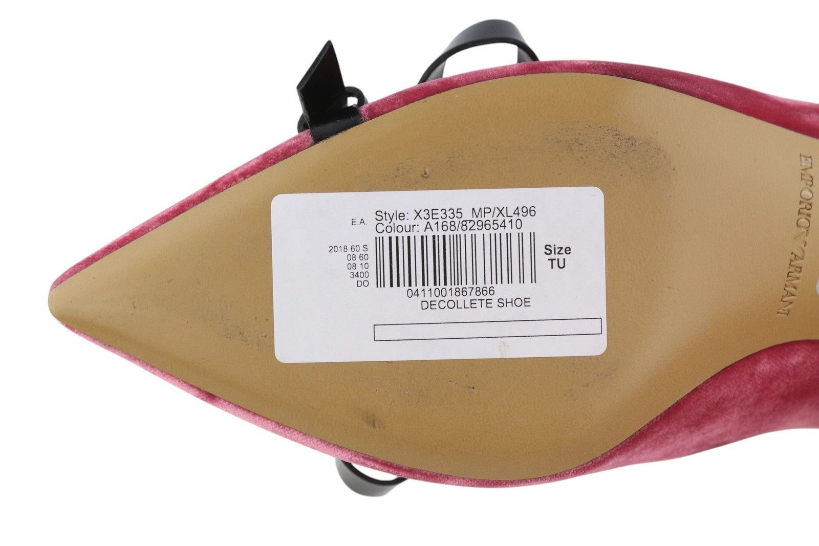 EMPORIO ARMANI X3E335 Women Heels EU37 Pink Velvet Pointed Toe Bow Decollete