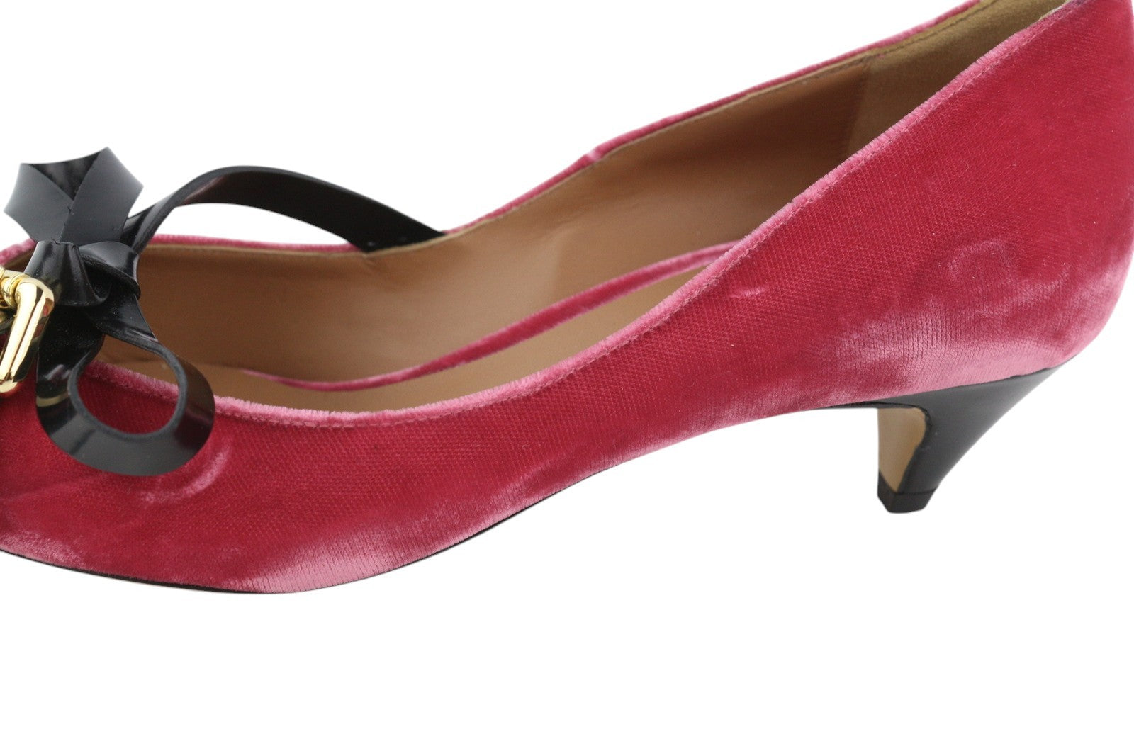 EMPORIO ARMANI X3E335 Women Heels EU37 Pink Velvet Pointed Toe Bow Decollete
