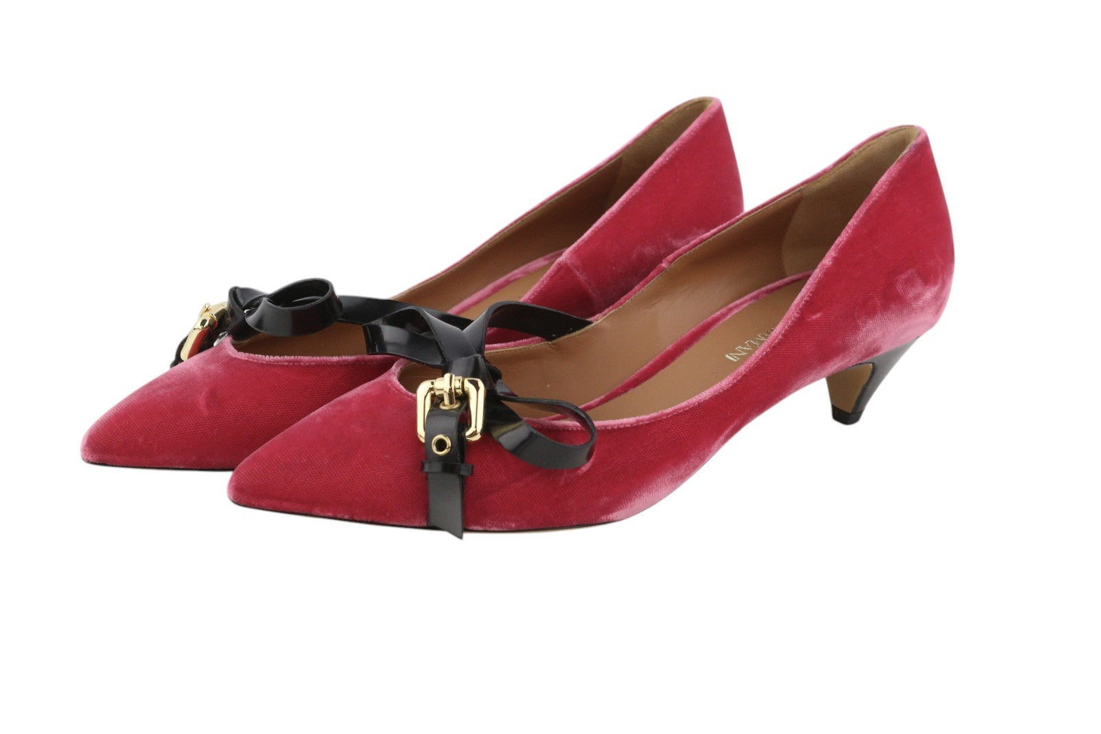 EMPORIO ARMANI X3E335 Women Heels EU37 Pink Velvet Pointed Toe Bow Decollete