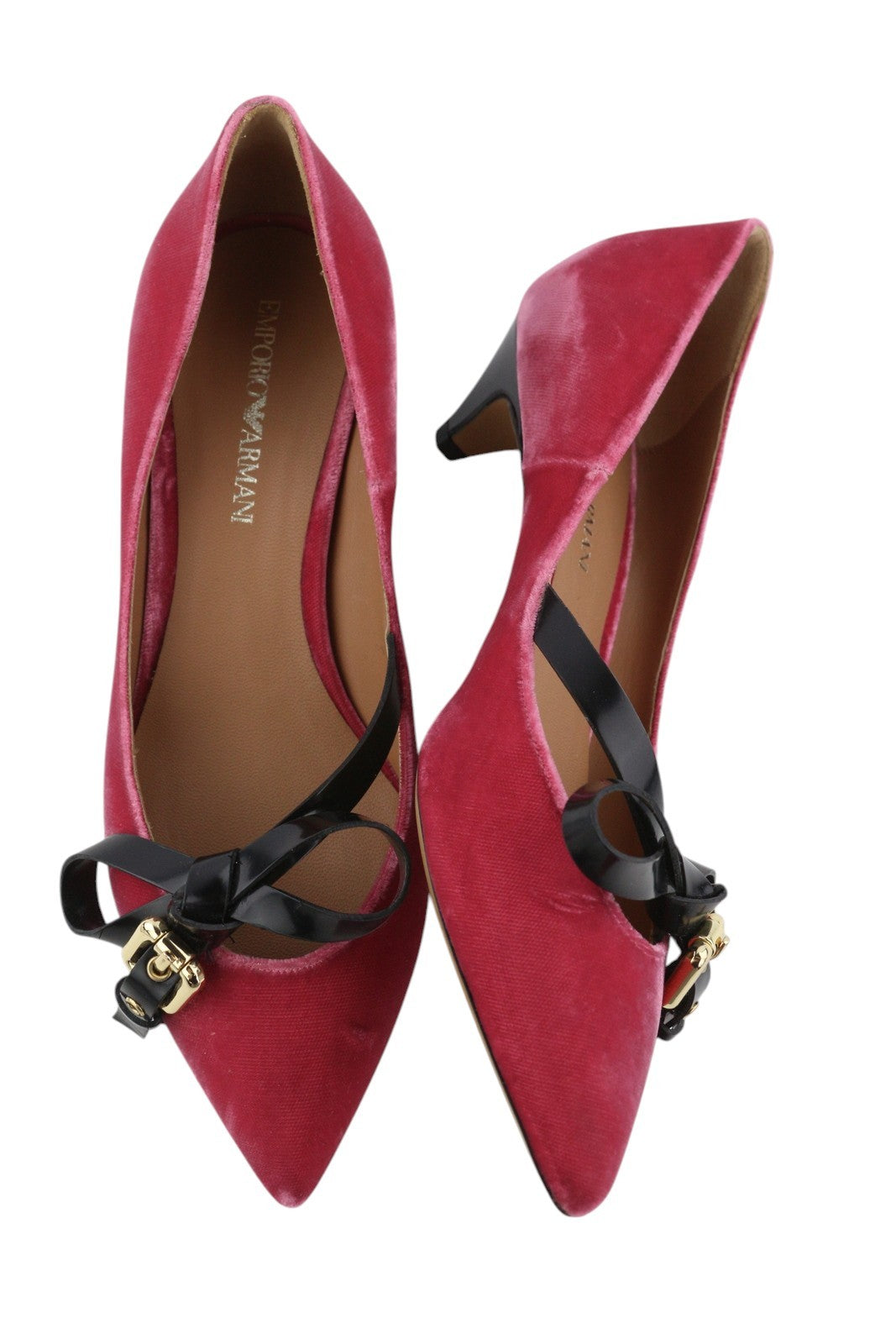 EMPORIO ARMANI X3E335 Women Heels EU37 Pink Velvet Pointed Toe Bow Decollete