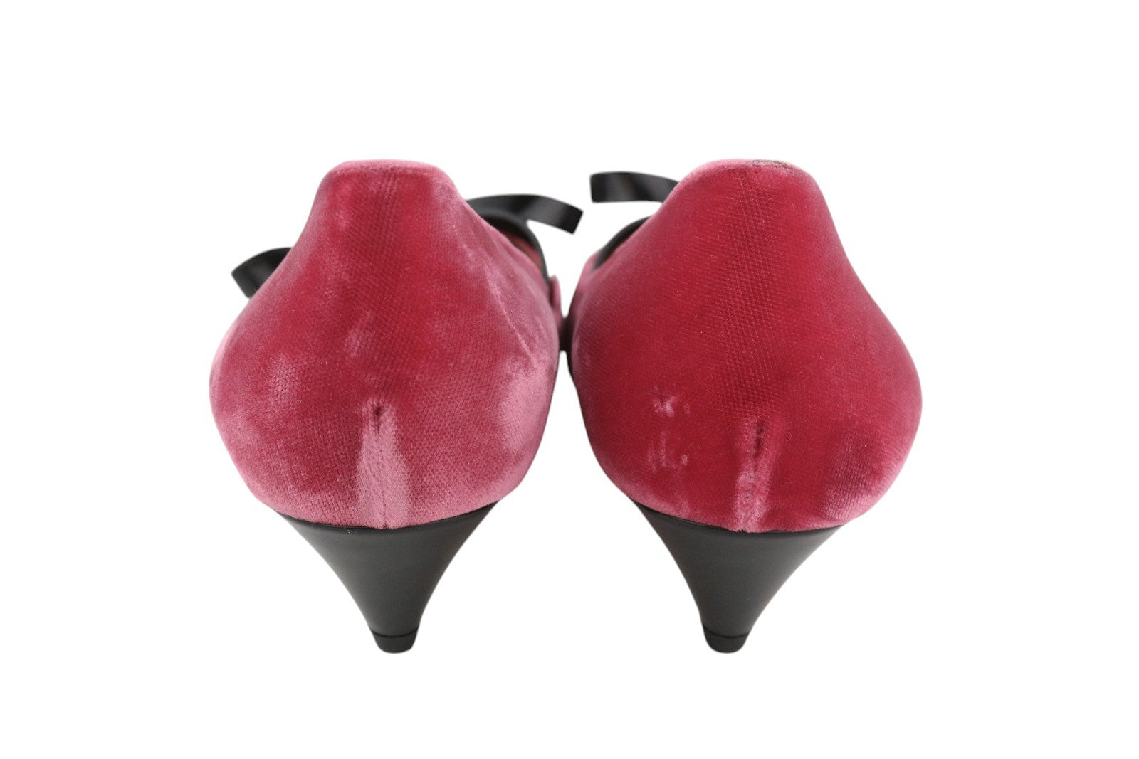 EMPORIO ARMANI X3E335 Women Heels EU37 Pink Velvet Pointed Toe Bow Decollete