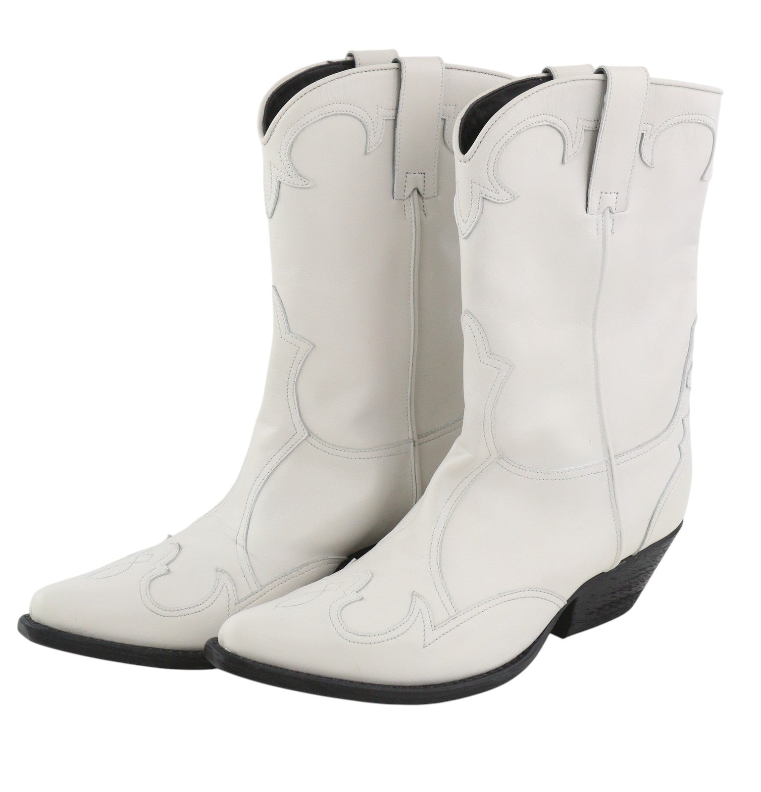 EMPORIO ARMANI X3N137 Women Boots EU37 Light White Leather Pointed Toe Cowboy