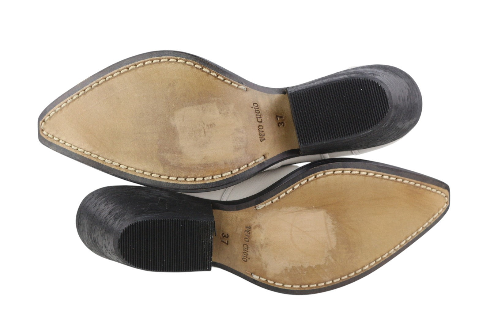 EMPORIO ARMANI X3N137 Women Boots EU37 Light White Leather Pointed Toe Cowboy