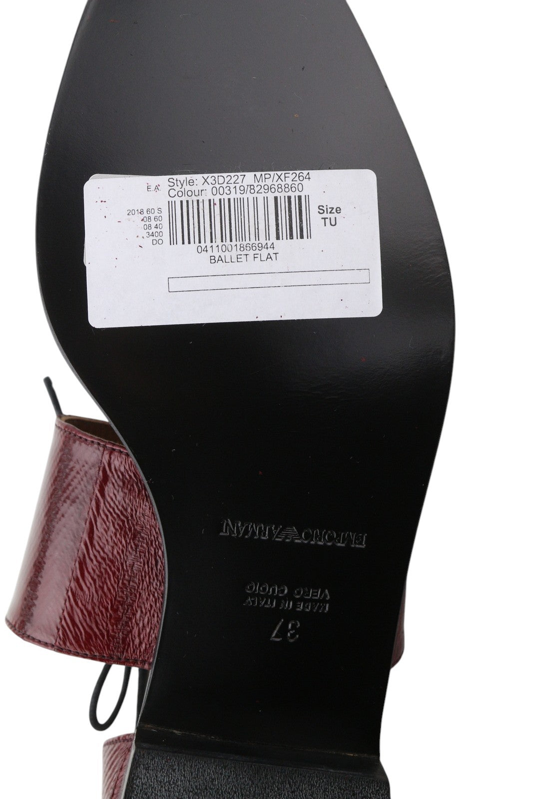 EMPORIO ARMANI X3D227 Women Flats EU37 Burgundy Leather Ballet Almond Toe Straps