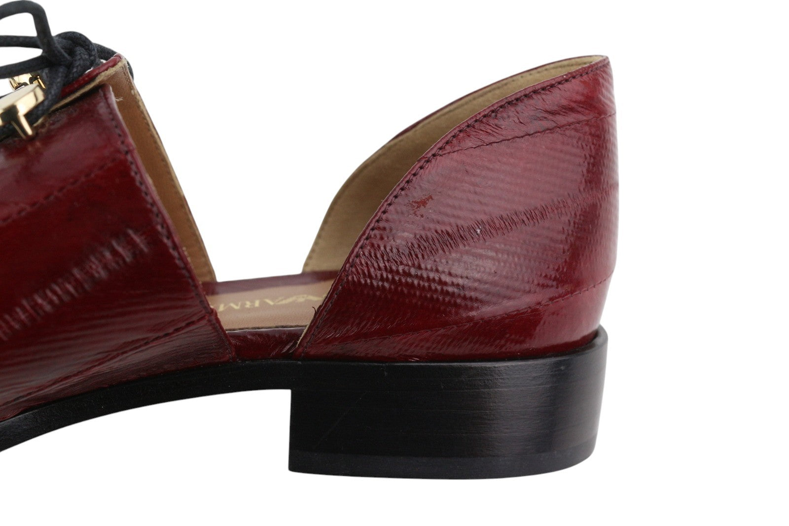 EMPORIO ARMANI X3D227 Women Flats EU37 Burgundy Leather Ballet Almond Toe Straps