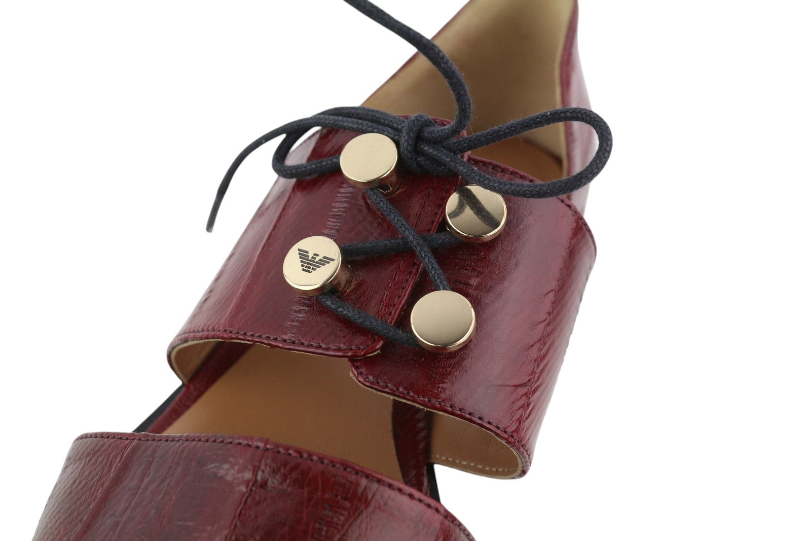 EMPORIO ARMANI X3D227 Women Flats EU37 Burgundy Leather Ballet Almond Toe Straps