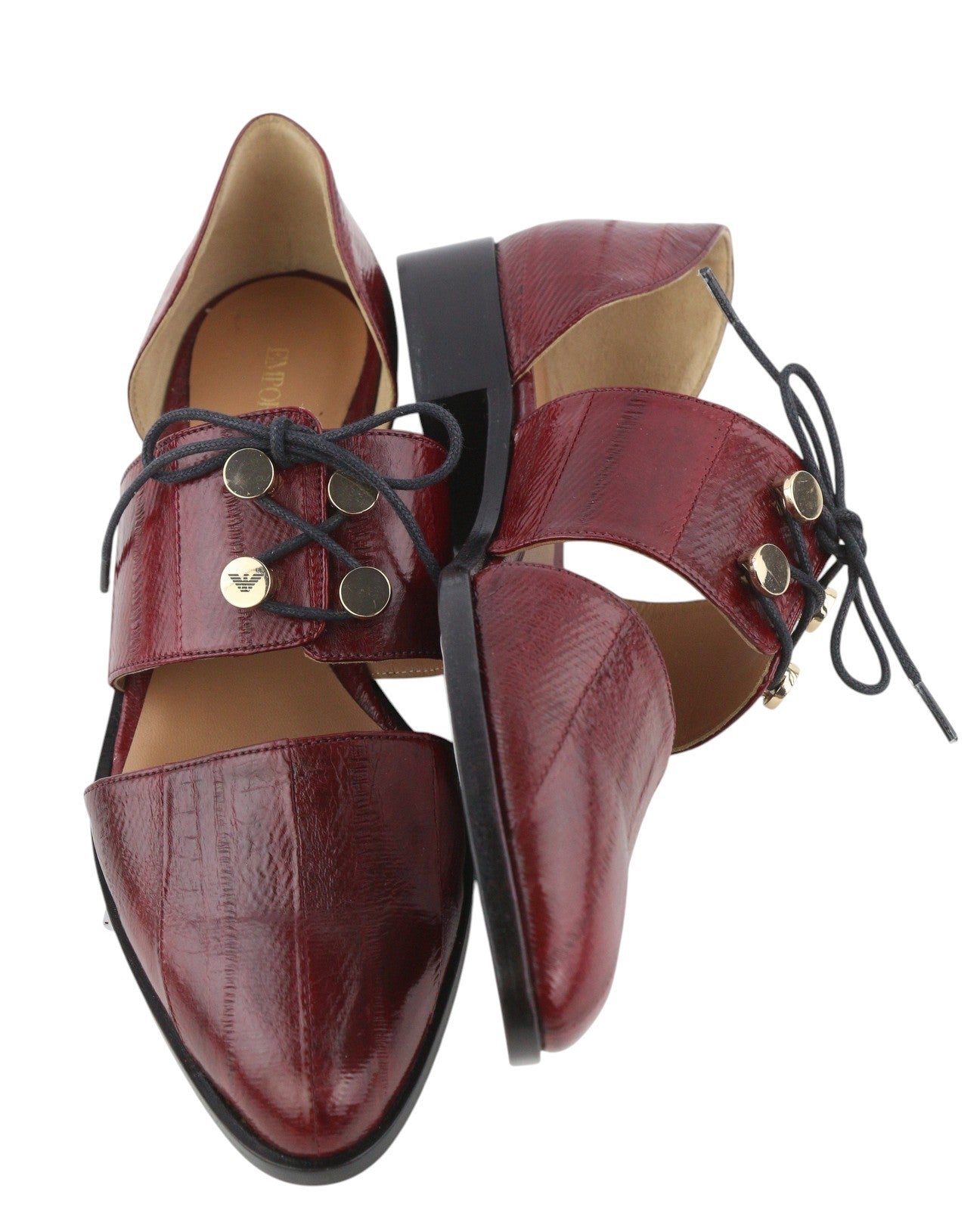 EMPORIO ARMANI X3D227 Women Flats EU37 Burgundy Leather Ballet Almond Toe Straps