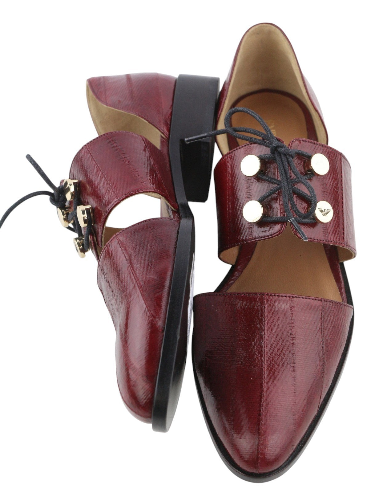 EMPORIO ARMANI X3D227 Women Flats EU37 Burgundy Leather Ballet Almond Toe Straps