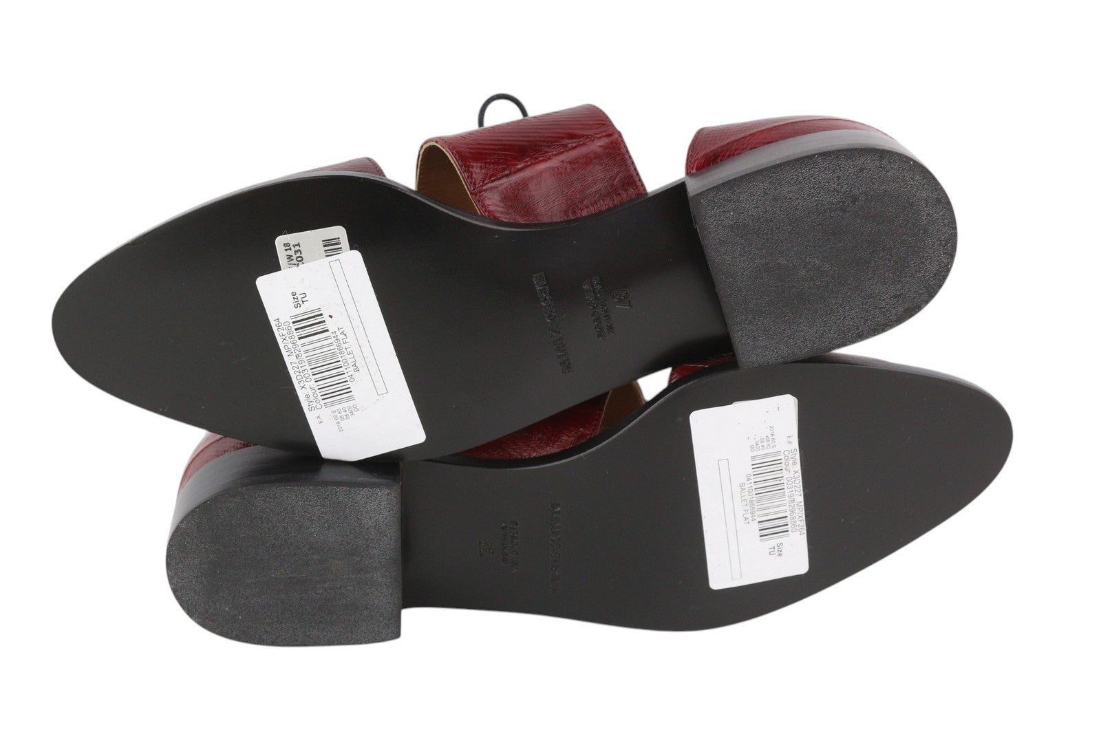 EMPORIO ARMANI X3D227 Women Flats EU37 Burgundy Leather Ballet Almond Toe Straps