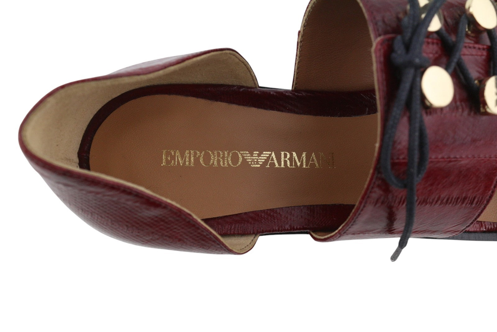EMPORIO ARMANI X3D227 Women Flats EU37 Burgundy Leather Ballet Almond Toe Straps