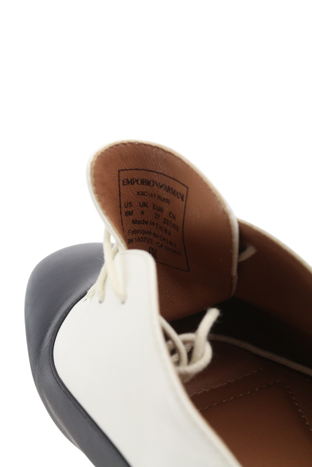 EMPORIO ARMANI Women Shoes EU37 Leather Low Top Lace Up Almond Toe Logo Casual