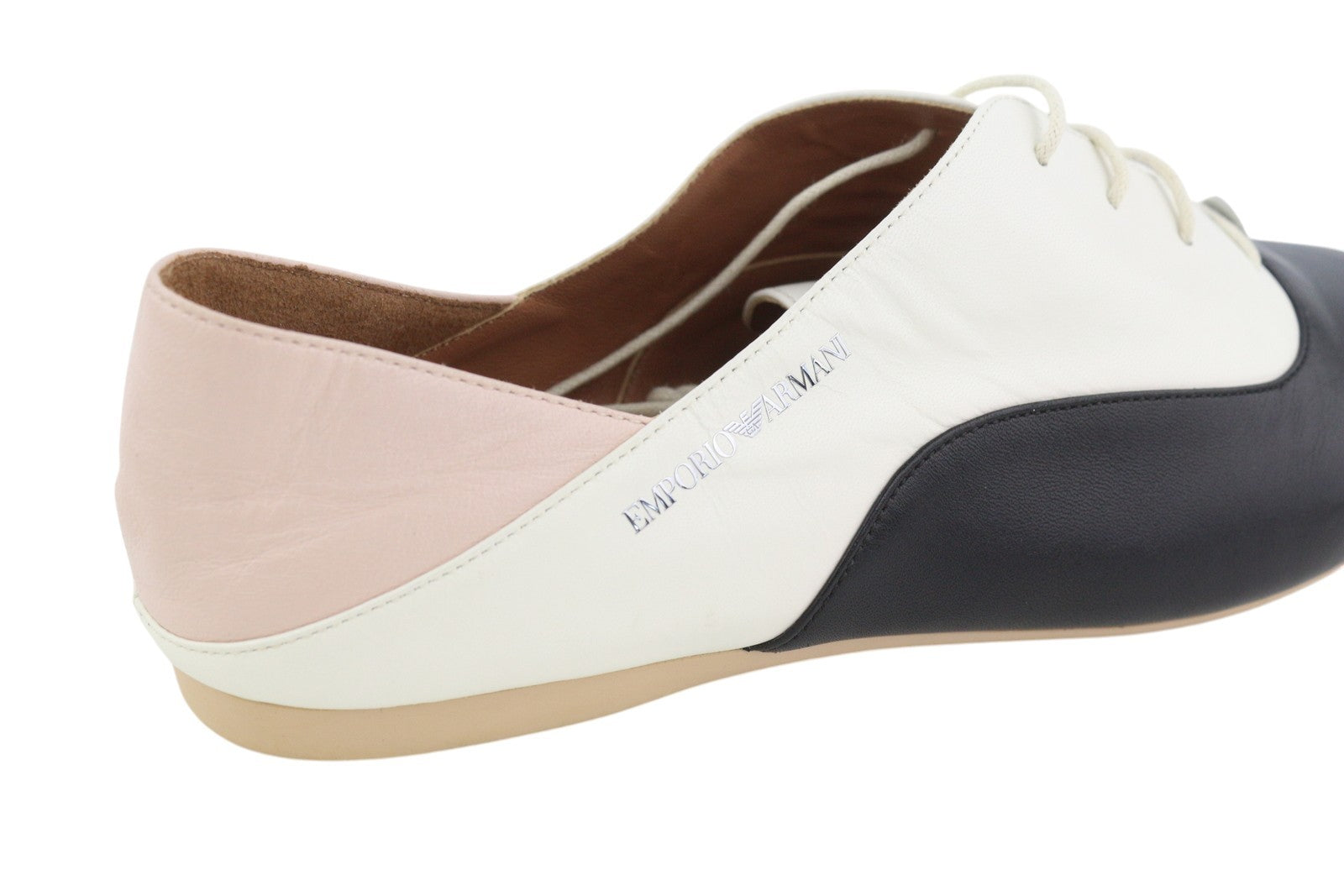 EMPORIO ARMANI Women Shoes EU37 Leather Low Top Lace Up Almond Toe Logo Casual