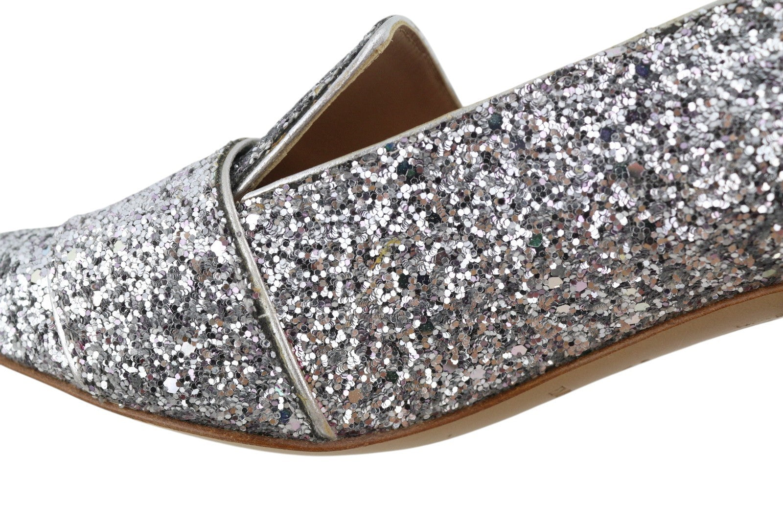 EMPORIO ARMANI X3E353 Women Heels EU37 Leather Shiny Glitter Silver Decollete