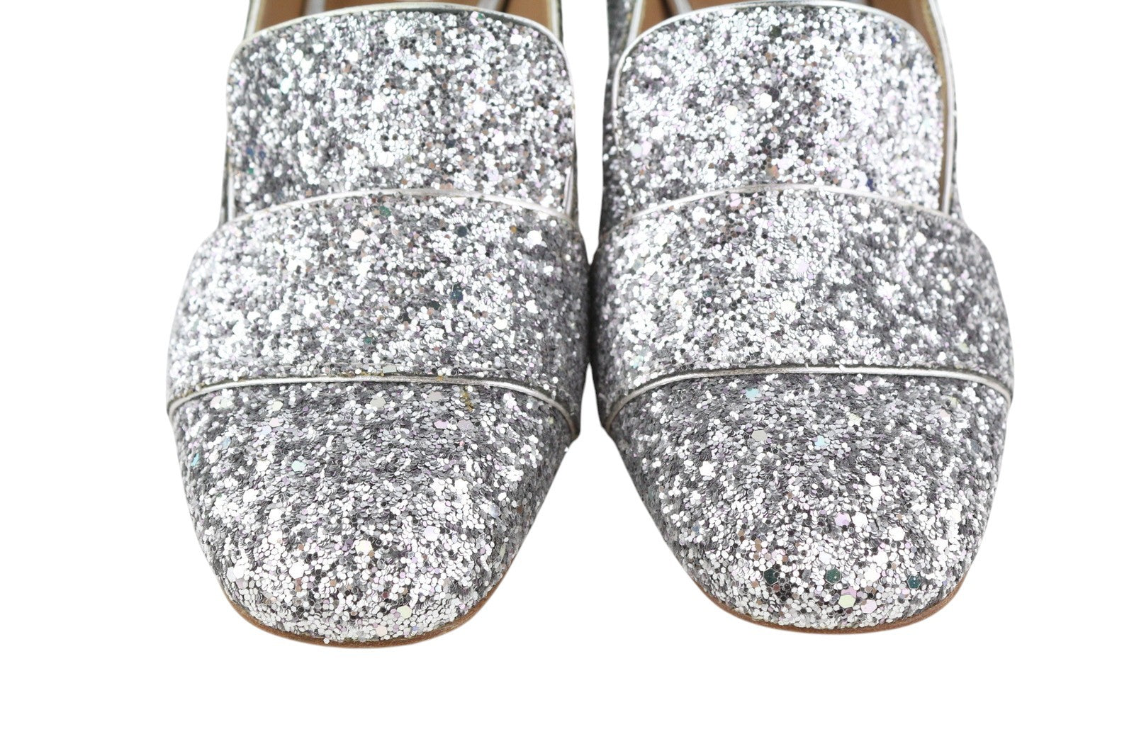 EMPORIO ARMANI X3E353 Women Heels EU37 Leather Shiny Glitter Silver Decollete