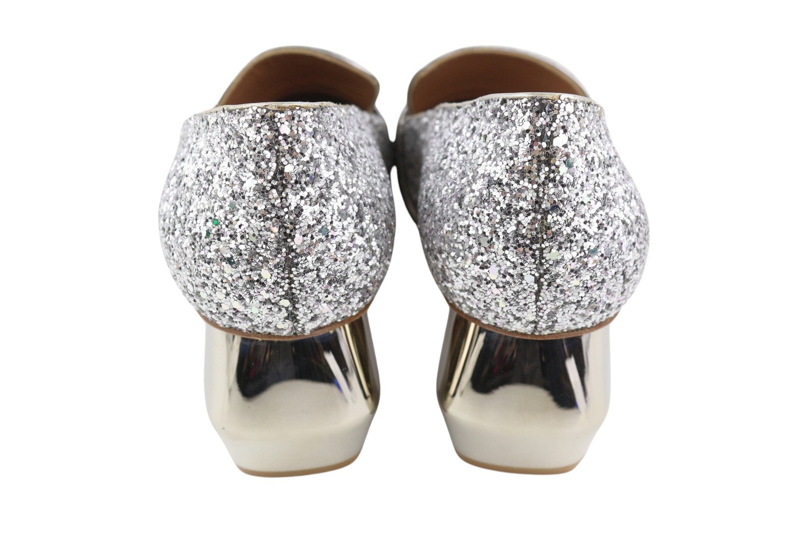 EMPORIO ARMANI X3E353 Women Heels EU37 Leather Shiny Glitter Silver Decollete