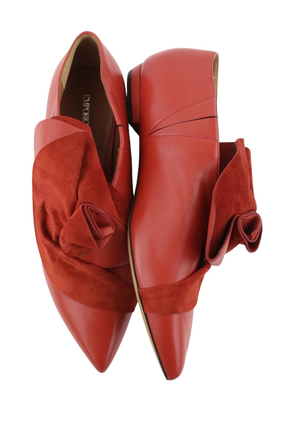 EMPORIO ARMANI X3D223 Women Flats EU37 Red Leather Pointed Toe Slip On Casual