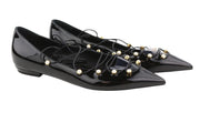 EMPORIO ARMANI Women Flats EU37 Black Patent Leather Pointed Toe Strappy Bead