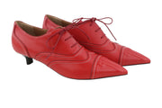 EMPORIO ARMANI Women Heels EU37 Red Leather Pointed Toe Laced Sneakers Imitation