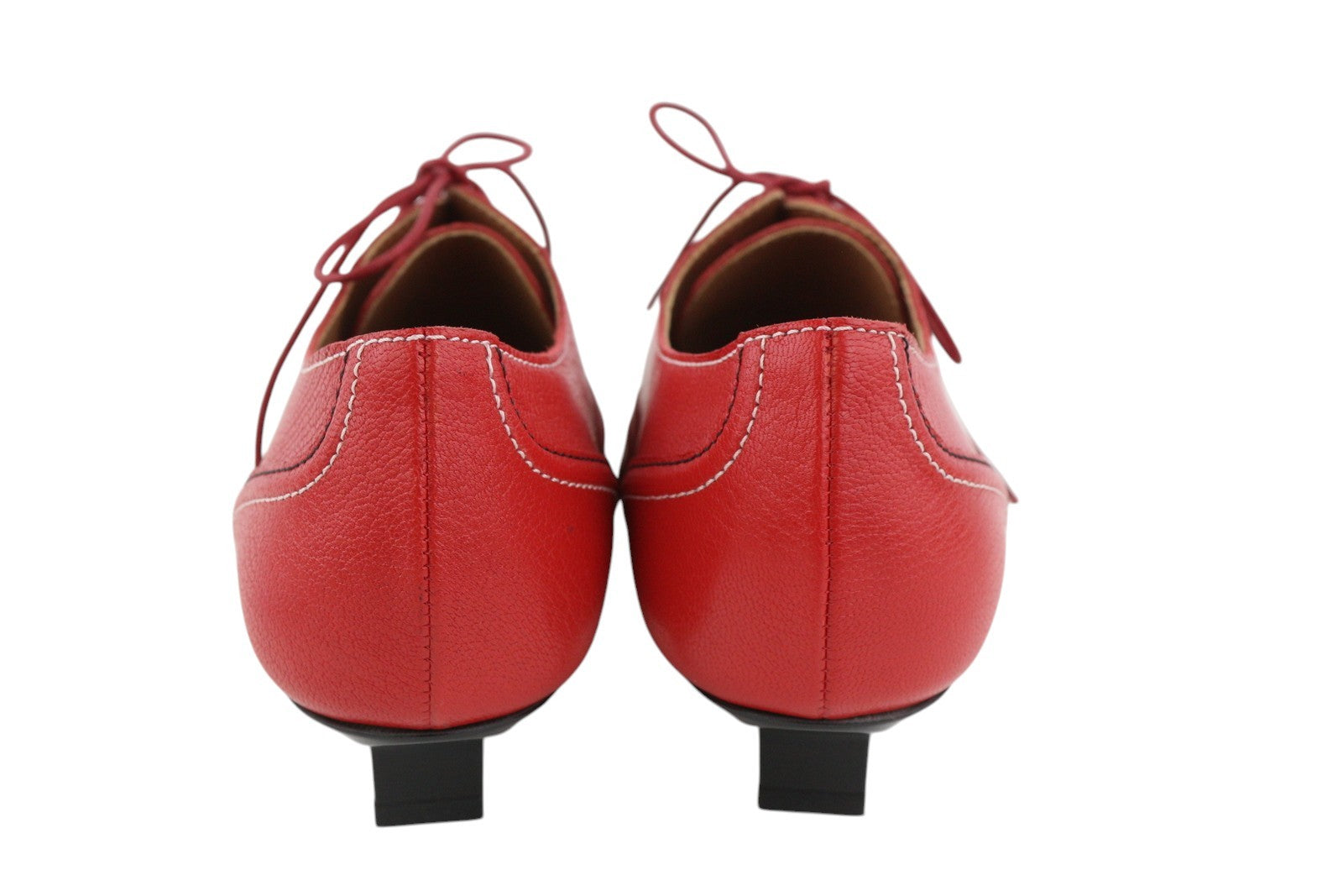 EMPORIO ARMANI Women Heels EU37 Red Leather Pointed Toe Laced Sneakers Imitation