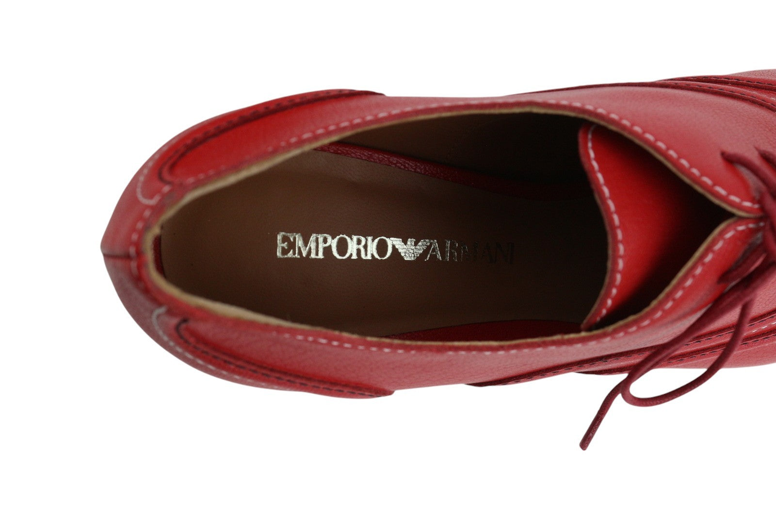 EMPORIO ARMANI Women Heels EU37 Red Leather Pointed Toe Laced Sneakers Imitation