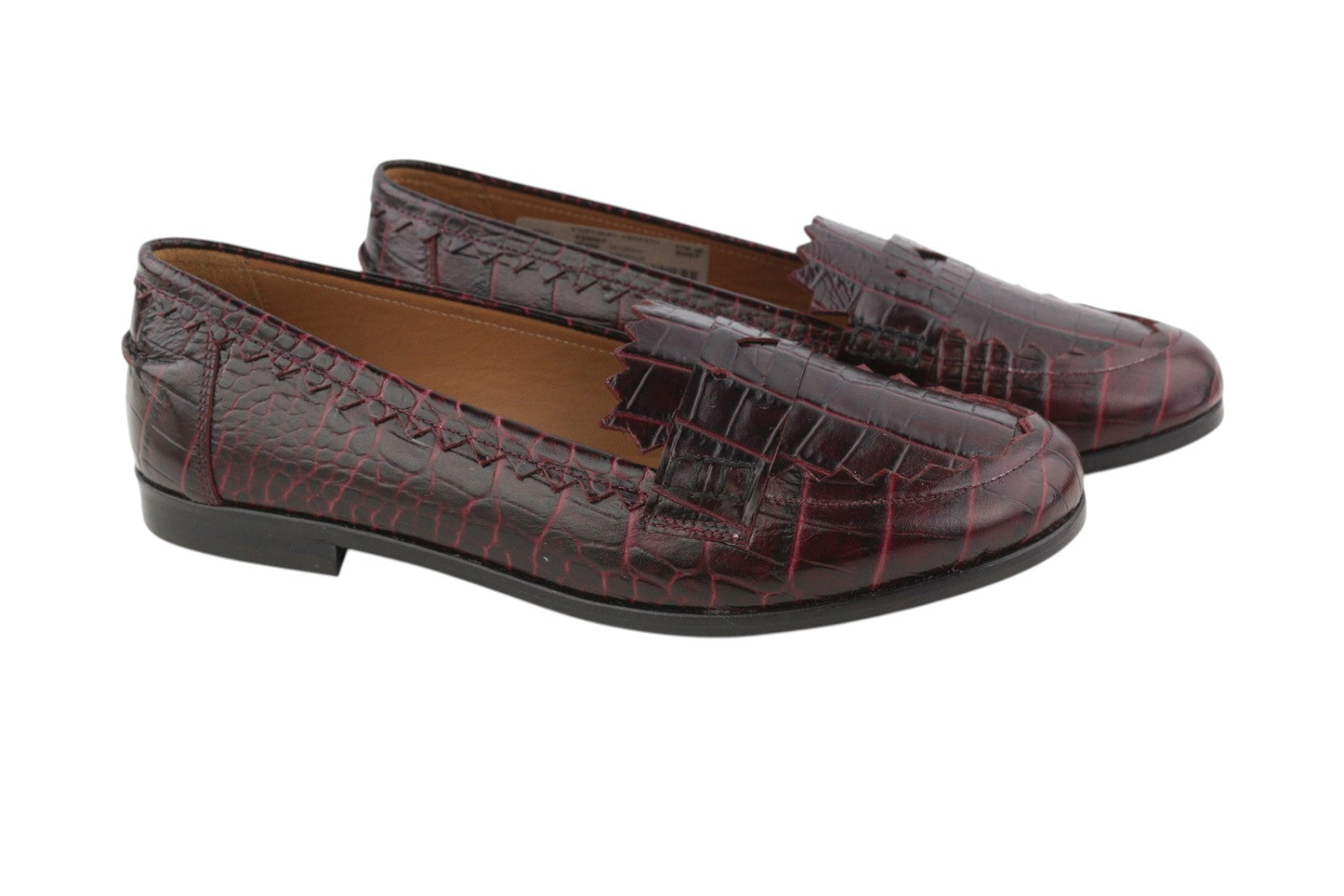 EMPORIO ARMANI Women Flats EU37 Dark Burgundy Leather Textured Slip On Loafers