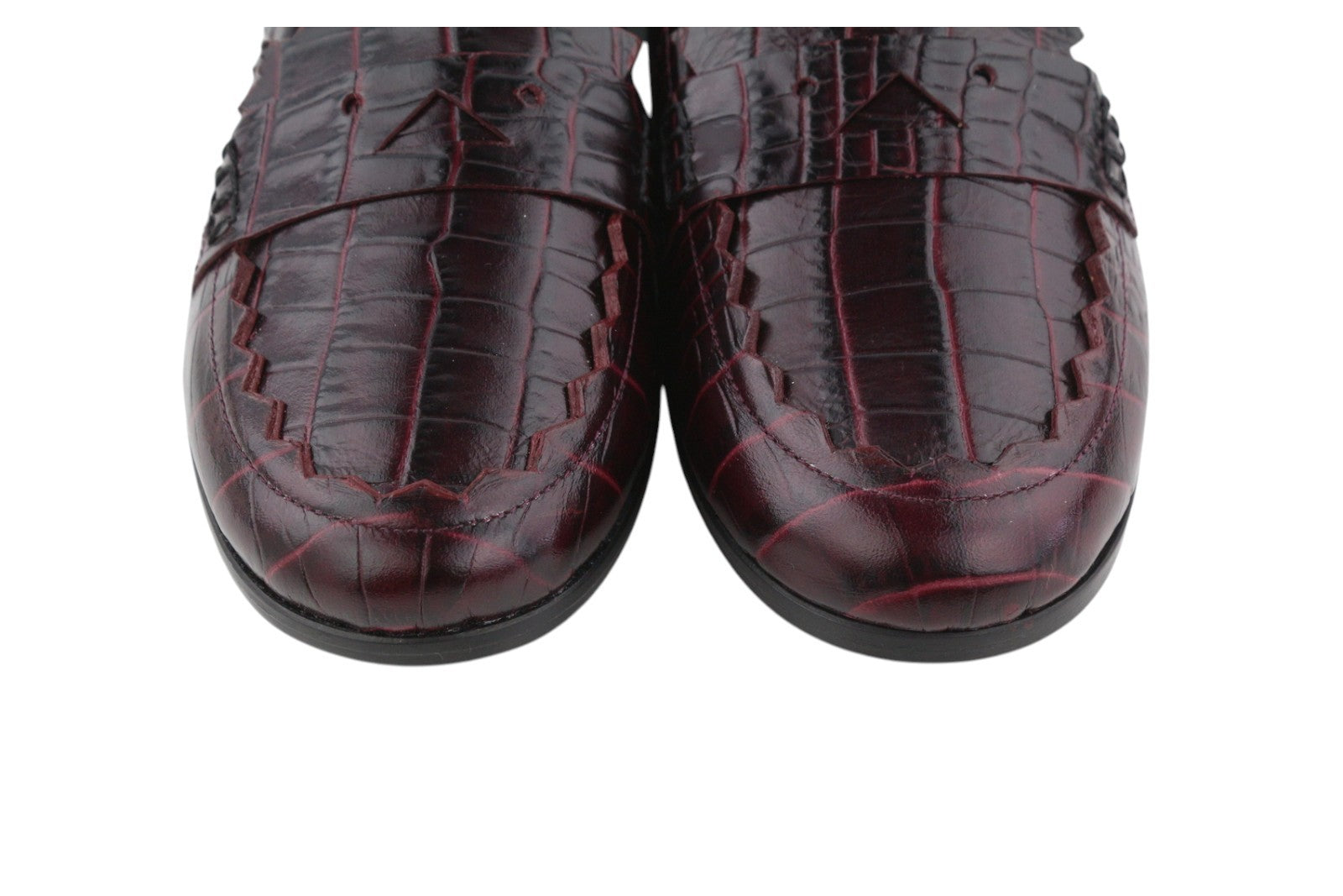 EMPORIO ARMANI Women Flats EU37 Dark Burgundy Leather Textured Slip On Loafers