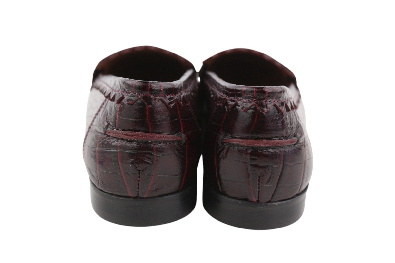 EMPORIO ARMANI Women Flats EU37 Dark Burgundy Leather Textured Slip On Loafers