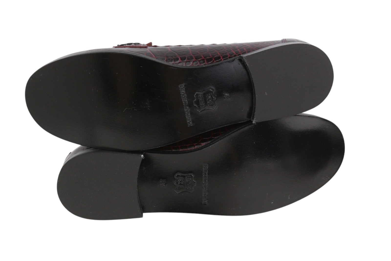 EMPORIO ARMANI Women Flats EU37 Dark Burgundy Leather Textured Slip On Loafers