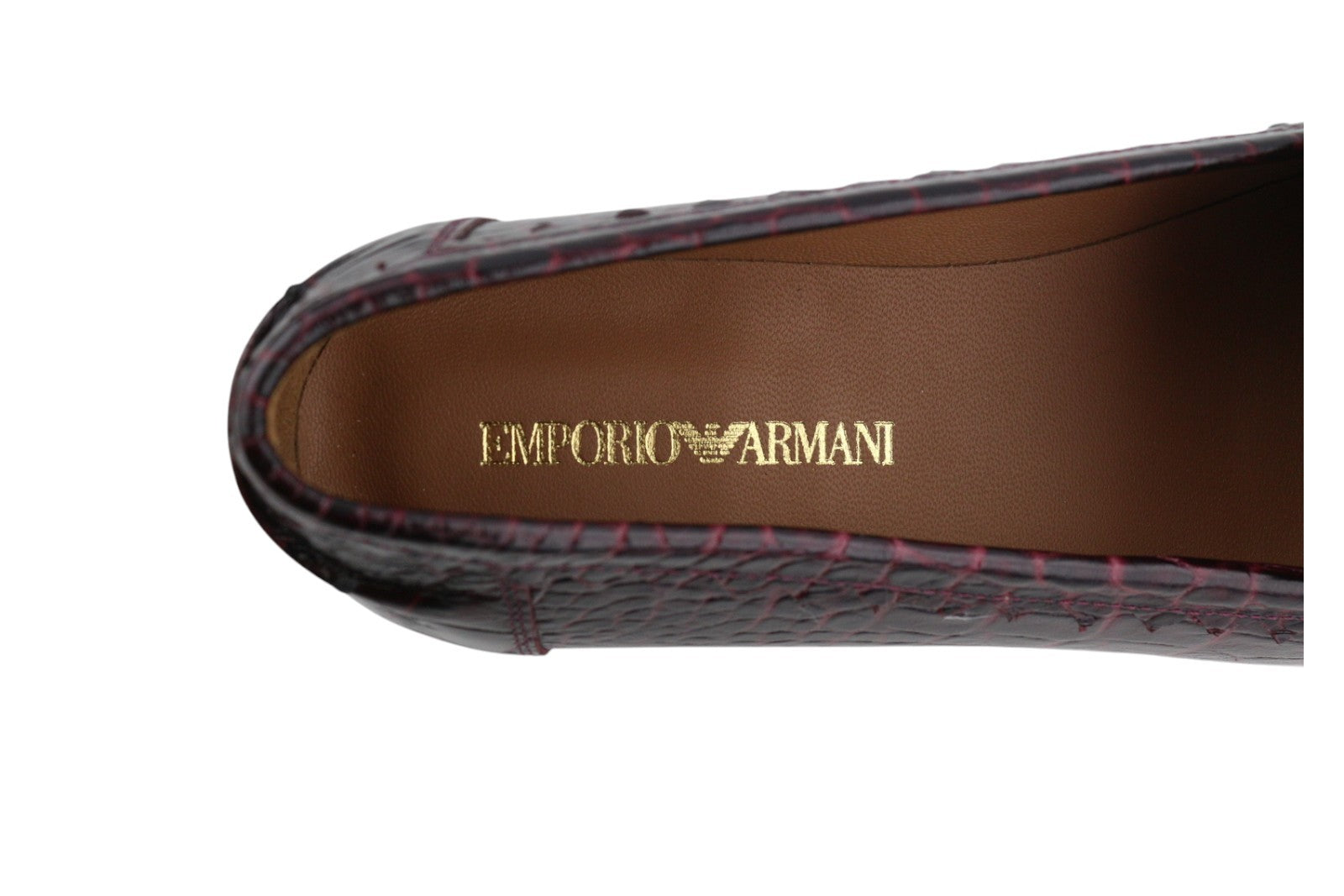 EMPORIO ARMANI Women Flats EU37 Dark Burgundy Leather Textured Slip On Loafers