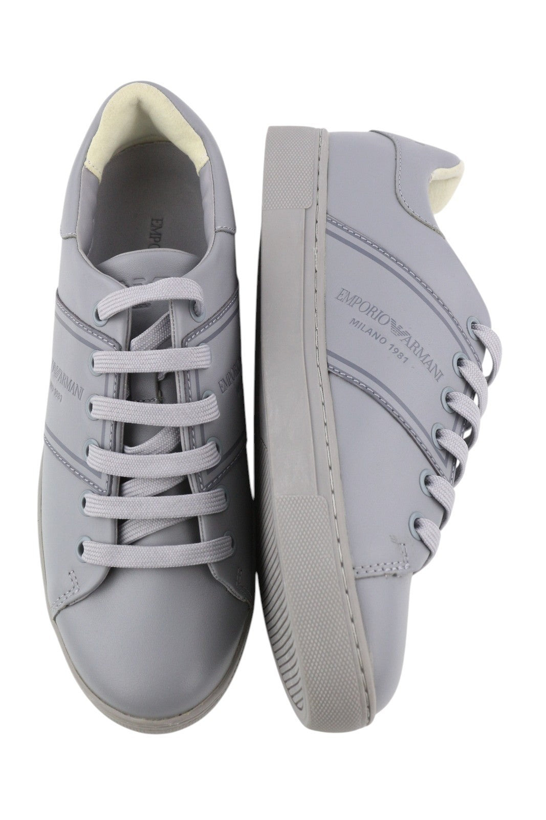 EMPORIO ARMANI X3X096 Women Sneakers EU37 Grey Leather Round Toe Low Top RRP€169