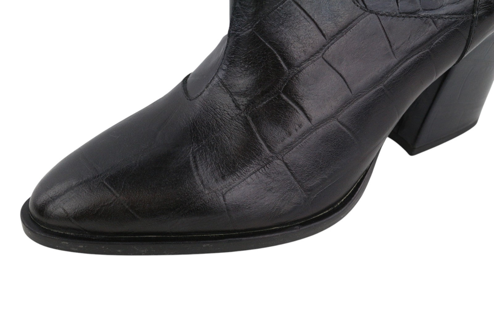 EMPORIO ARMANI Women Boots EU37 Black Leather Textured High Heeled Pointed Toe