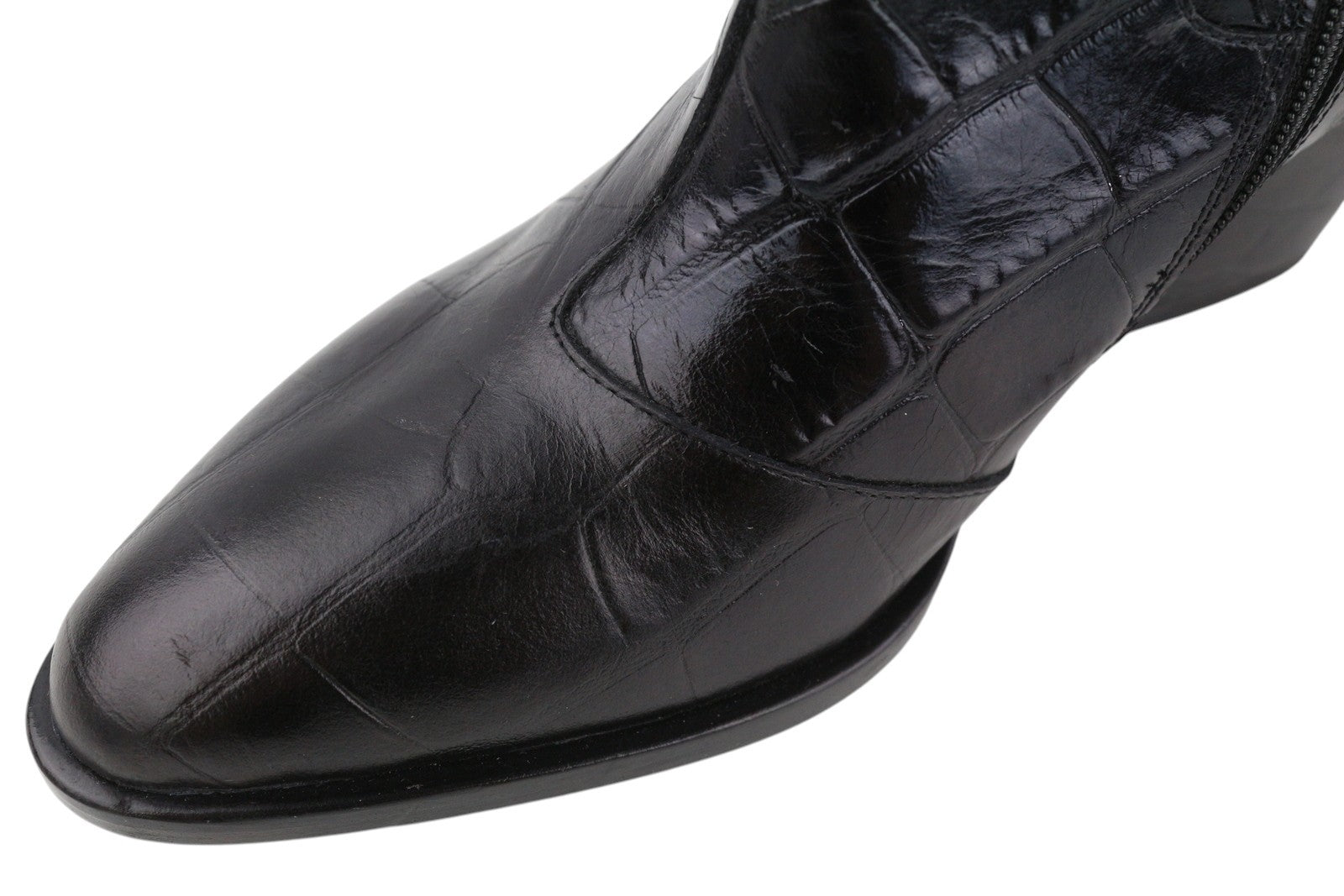 EMPORIO ARMANI Women Boots EU37 Black Leather Textured High Heeled Pointed Toe