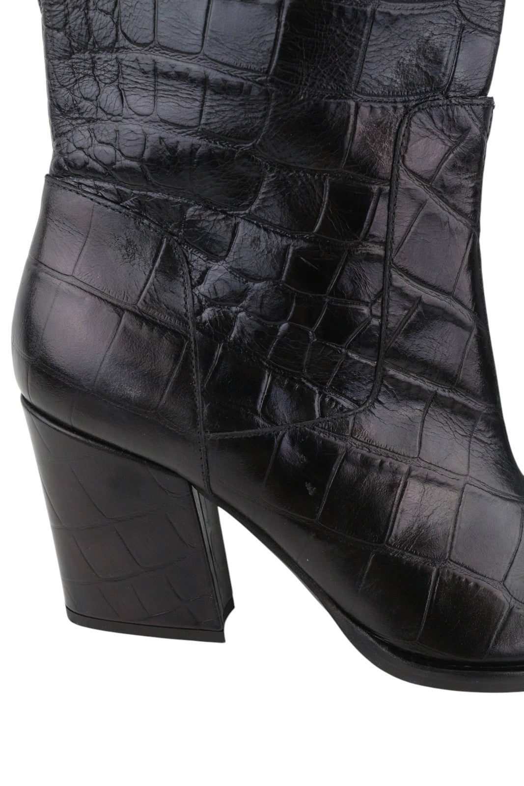 EMPORIO ARMANI Women Boots EU37 Black Leather Textured High Heeled Pointed Toe