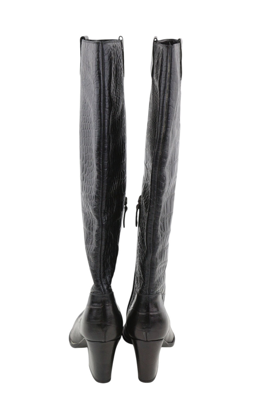 EMPORIO ARMANI Women Boots EU37 Black Leather Textured High Heeled Pointed Toe