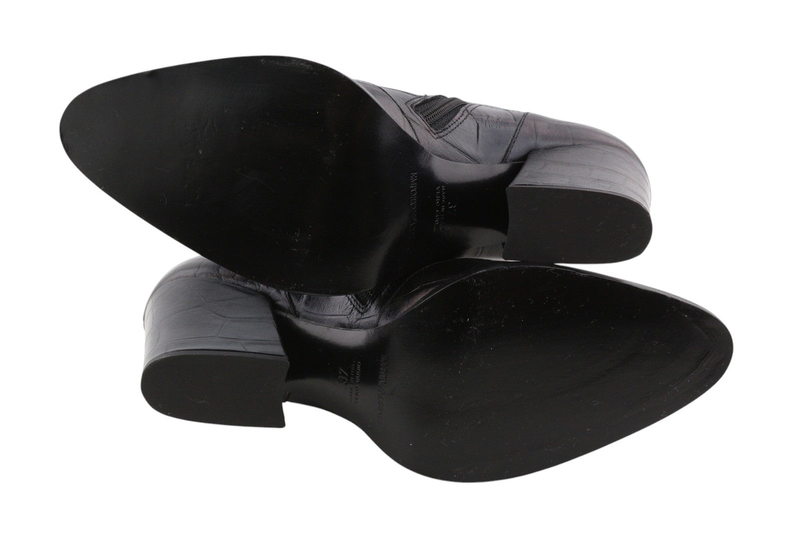 EMPORIO ARMANI Women Boots EU37 Black Leather Textured High Heeled Pointed Toe