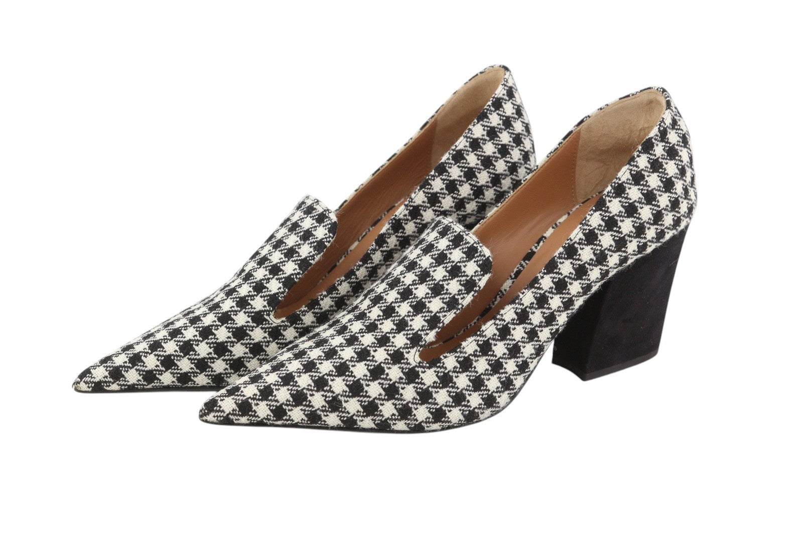 EMPORIO ARMANI Women Heels EU37 Houndstooth Pointed Toe Block Heeled Casual