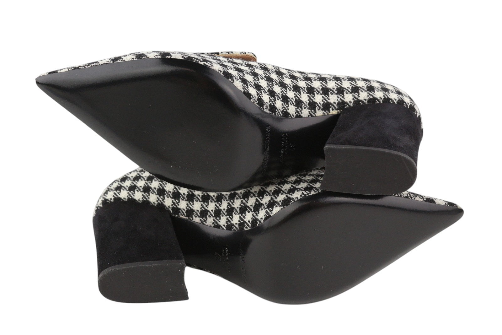 EMPORIO ARMANI Women Heels EU37 Houndstooth Pointed Toe Block Heeled Casual